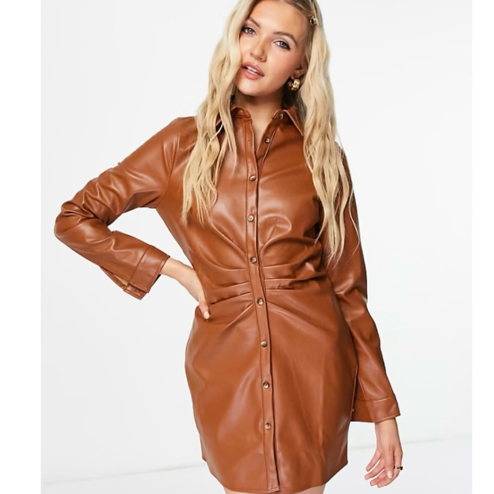Brown Faux Leather Dress UK 10 US 6